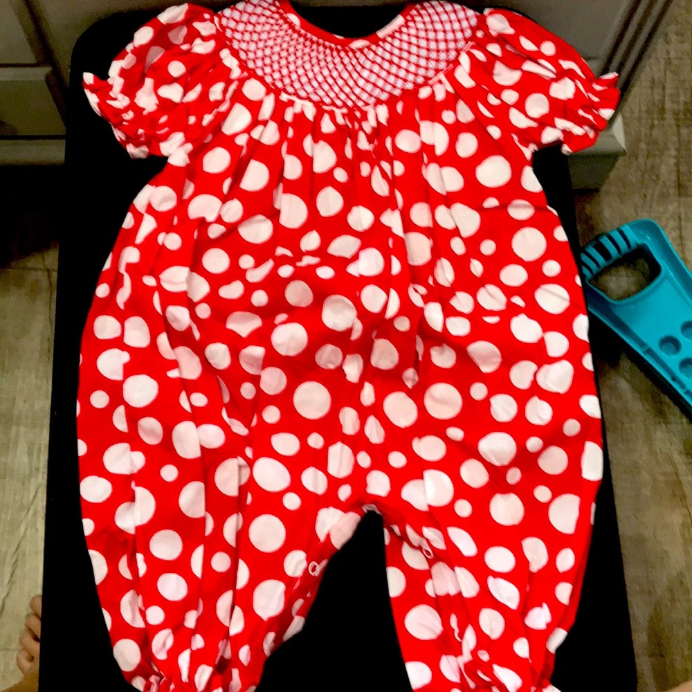 Smocked polka dot romper